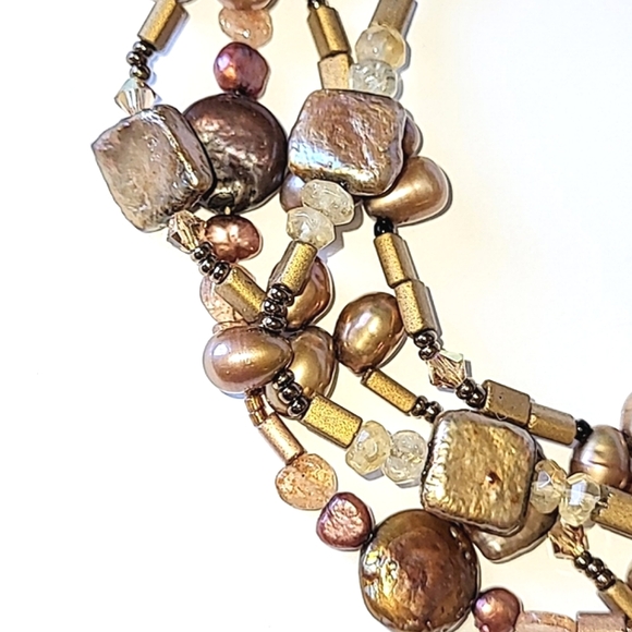 KESHI & FRESHWATER PEARL NECKLACE - 925 STERLING & CITRINE CLASP - Picture 5 of 9